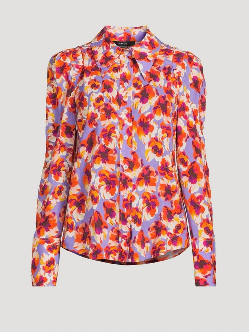 Smythe Box Pleat Button Up, SZ L in lavender multi